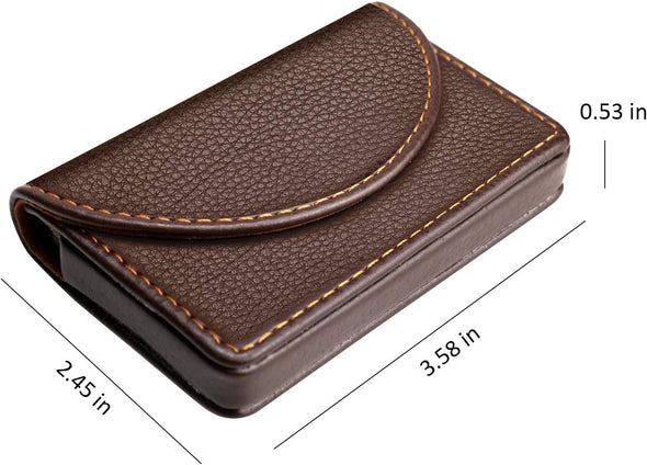 Cofee Leather Business Card Holder Case for Men or Women Pocket Business Card Wallet Name Card Case Holder with Magnetic Shut, Holds 25 Business Cards, Coffee