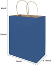 Bagmad 50 Pack 8X4.75X10 Inch Medium Blue Kraft Paper Bags with Handles Bulk, Gift Bags, Craft Grocery Shopping Retail Party Favors Wedding Business Sacks (Blue, 50Pcs)