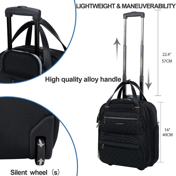 Carry on Underseat Multi-Functional, 16-Inch Underseater Lightweight Overnight Suitcase for Men Women, Black