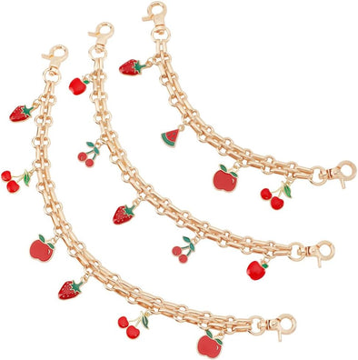 PH Pandahall 3 PCS Gold Decorative Bag Chain, 8" 9.7" 12" Purse Chains with Fruit Enamel Pendant, Replacement Extension Chain for Tote Shoulder Bags Handle Bag Chain Straps Charms for Women Crossbody