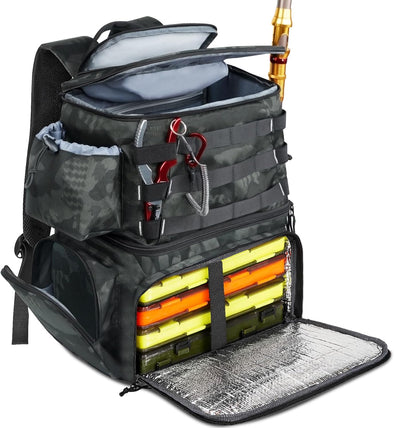 MATEIN Fishing Backpack, Water Resistant Fishing Tackle Box Bag with Rod Holders & Cooler, Gear Gifts for Men