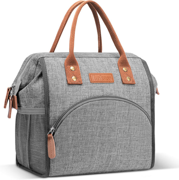 LOKASS Insulated Lunch Bag for Women & Men - Reusable 10 L Lunch Box for Women - Leakproof Tote Cooler Bag for Adults Work, Beach, Travel, Picnic (Grey)