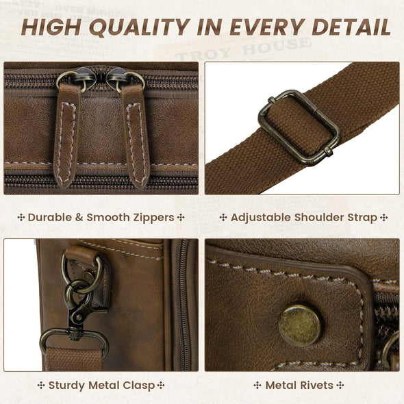RAINSMORE Mens Laptop Bag 16 Inch Leather Briefcase Vintage Messenger Bag for Men Large Crossbody Shoulder Office Computer Bag Retro College Satchel Bag for Work, Business,Travel, Brown