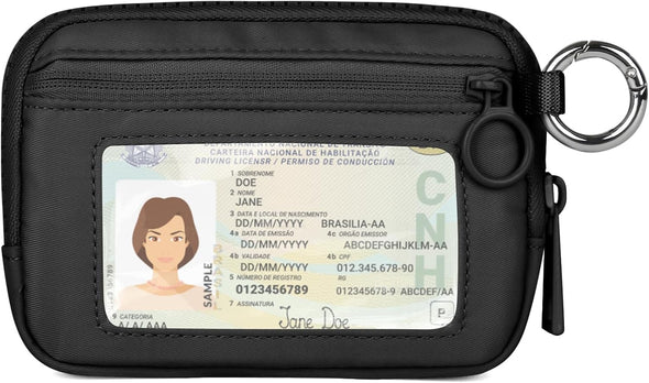 Didida the Iris Wallet Zip Card Case with ID Window Purses for Women Coin Purse with Zipper Mini Portable Keychain Wallet, Black