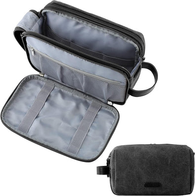 BAGSMART Toiletry Bag for Men, Canvas Travel Toiletry Organizer Dopp Kit Water-Resistant Shaving Bag for Toiletries Accessories,Black-Medium