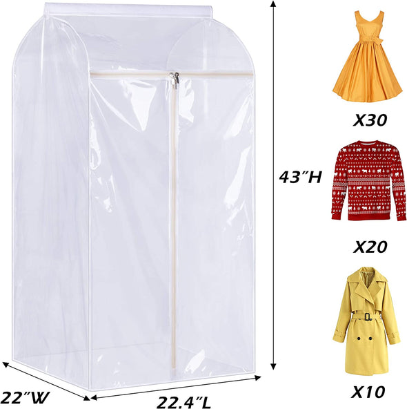 KEETDY 43" Hanging Garment Bags for Closet Storage Large Clear Window Hanging Clothes Storage Garment Rack Cover Coat Protector for Suit, Wardrobe, Bottom Enclosed