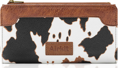 Cow Print Wallets for Women Bifold Credit Card Holder, Rfid Blocking, ID Window, Western Slim Wallet with Zipper Coin Pocket for Ladies, Cow Brown