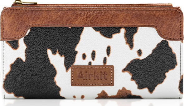 Cow Print Wallets for Women Bifold Credit Card Holder, Rfid Blocking, ID Window, Western Slim Wallet with Zipper Coin Pocket for Ladies, Cow Brown