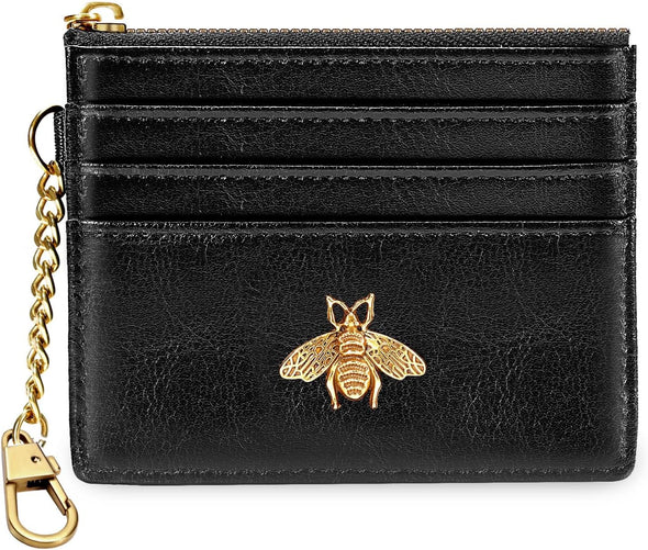 SEAVILIA Card Holder Keychain Wallet for Women with ID Window RFID Coin Purse Bee Gifts Slim Minimalist Small Wallet