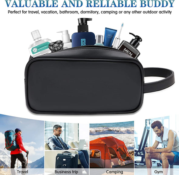 Happydavid Soft PU Leather Zipped Travel Toiletry Bag Mens Ladies Supply Toiletry Bag Case(Black)