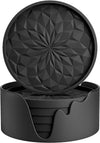 ME.FAN Silicone Coasters with Holder,[6 Pack] Drinking Coasters - Cup Mat for Hot or Cold Drinks, Thickened, Non-Slip, Non-Stick,Deep Tray Black