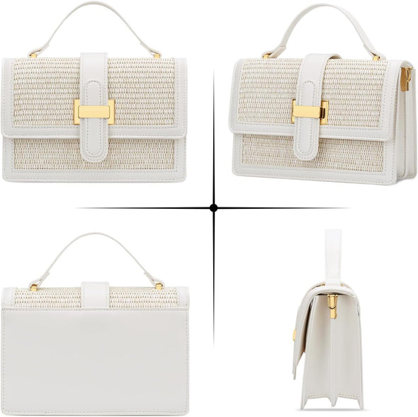 KKXIU Top Handle Straw Crossbody Bags for Women, Summer Straw Purses and Handbags Shoulder Clutch Beach Bag