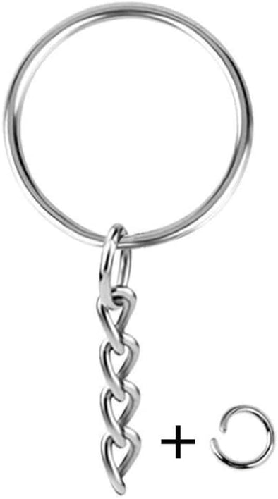 KINGFOREST 50-Piece Split Key Ring Kit with Chains & Jump Rings - 1 Inch Silver Nickel Bulk Jewelry Making Supplies for DIY Keychains, Charms, Crafts
