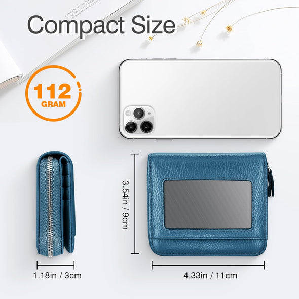 Small Wallet for Women, Genuine Leather RFID Blocking Credit Card Holder Slim Compact Coin Purse Women'S Wallets with ID Window 8 Card Slots