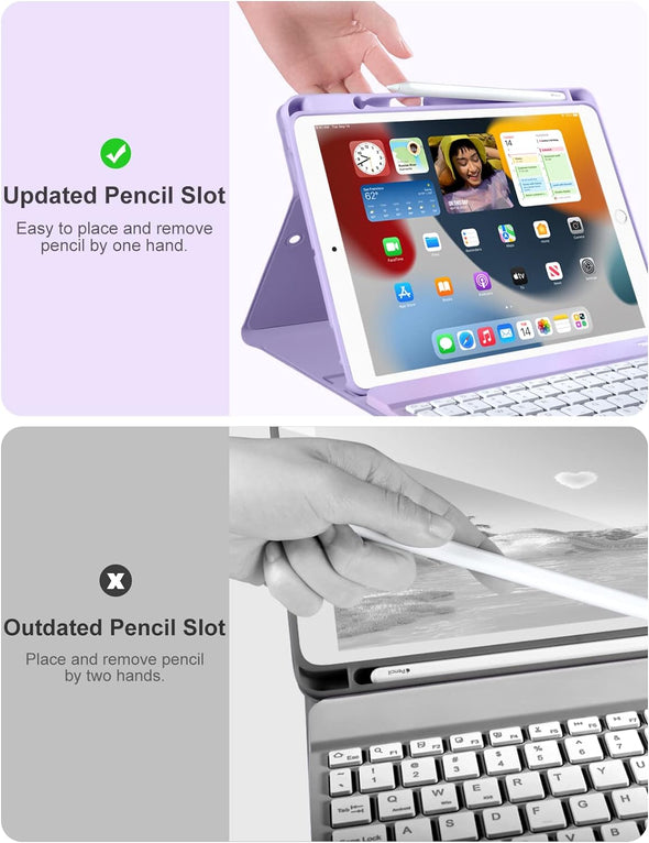 Hamile for Ipad 9Th Generation Case with Keyboard 10.2 Inch - Backlit Wireless Detachable Folio Keyboard Cover with Pencil Holder for Ipad 8Th Gen/7Th Gen/Ipad Pro 10.5"/Ipad Air 3Rd Gen (Purple)