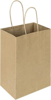 Oikss 100 Pack 5.25X3.25X8.25 Inch Small Plain Natural Kraft Paper Gift Bags with Handles Bulk for Birthday Party Favors Grocery Retail Shopping Business Goody Craft Bags Cub Sacks (Brown 100 Count)