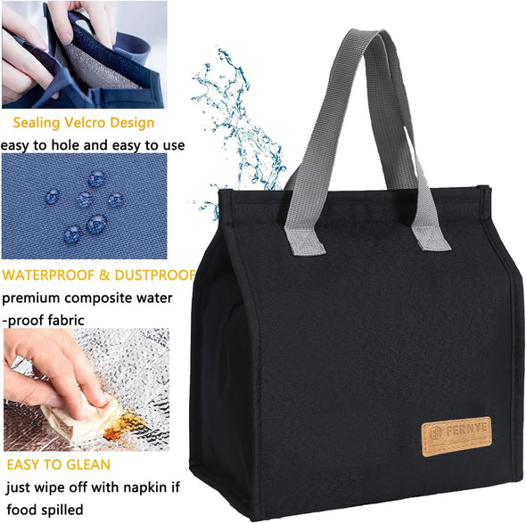 Lunch Bag for Women/Men,Waterproof Reusable Portable Lunch Tote,Lunch Box Bag.Thermal Cooler Bag Ideal for Work/Party/L/Travel/Picnic (Light Black)