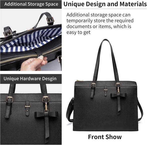 Keyli 4Pc Sets Laptop Bag for Women Large Leather Laptop Briefcase with USB Charging Port Computer Shoulder Tote Bags Purse