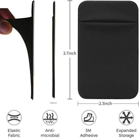 3Pack Adhesive Phone Pocket,Cell Phone Stick on Card Wallet,Credit Cards/Id Card Holder(Double Secure) with Self Sticker for Back of Iphone,Android and All Smartphones. (Black)
