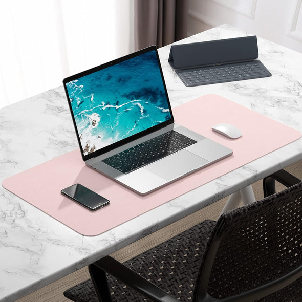 Hsurbtra Desk Pad, 30" X 14" PU Leather Desk Mat, XL Extended Mouse Pad, Waterproof Desktop Blotter Protector, Non-Slip Ultra Thin Large Laptop Keyboard Writing Mat for Office Home, Pink