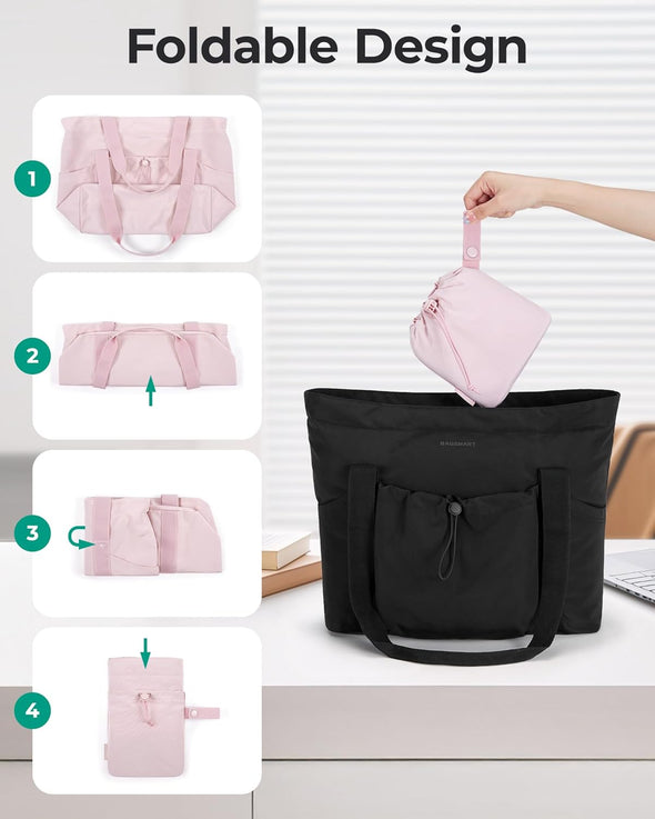 BAGSMART Tote Bag for Women, Tote Shoulder Bag with Laptop Compartment and Zipper Handbag for Travel, Work