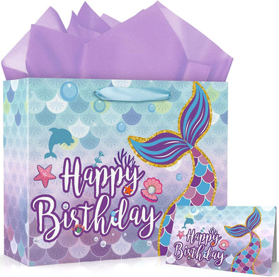 MDCGFOD 13" Large Birthday Gift Bag with Tissue Paper and Card, Birthday Gift Bag for Kids, Happy Birthday Gift Set for Birthday Theme Party Favors Supplities Baby Showers Shoppings Bag