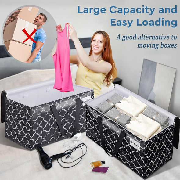 Extra Large Moving Bags, Heavy-Duty Storage Totes with Zipper Top and Sturdy Handles, Moving Supplies for Space Saving and Packing, Collapsible Storage Bags, Black & Gray, 88L, 6-Pack