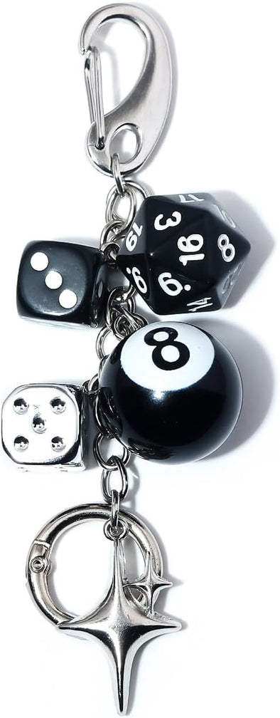 8 Ball Dice Charm Keychain - Cute Bag Purse Handbag Accessories - Y2K Aesthetic Key Chain for Women Men