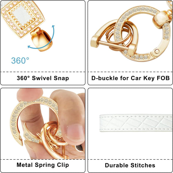 Microfiber Leather Wristlet Keychain,Wrist Keychain Car Key Chain with 5 Key Ring and Anti-Lost D Ring