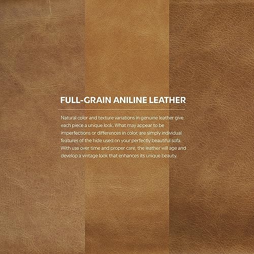 SIMPLIHOME Morrison Mid Century Genuine Leather Sectional Sofa, Sienna Full Grain Leather