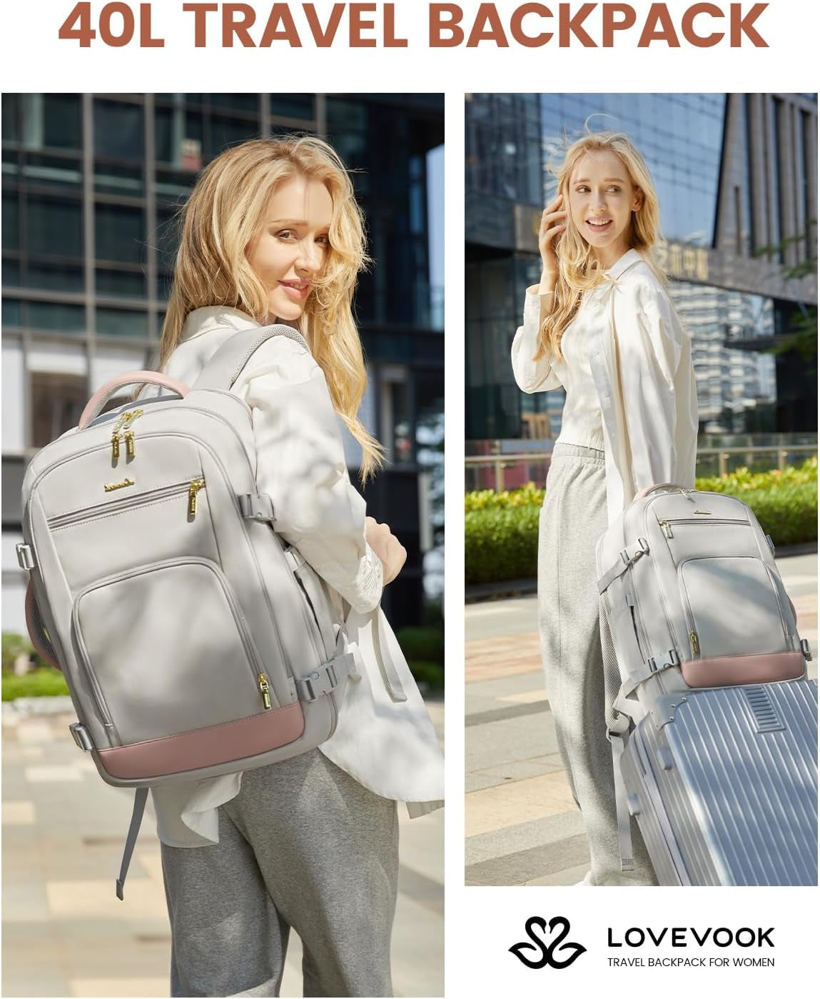 LOVEVOOK Travel Backpack 40L/50L with TSA 180° Opening and Packing Cubes, Gray & Pink / 40L-3Pcs-17.3 LOVEVOOK Travel Backpack 40L/50L with TSA 180° Opening and Packing Cubes, Gray & Pink / 40L-3Pcs-17.3