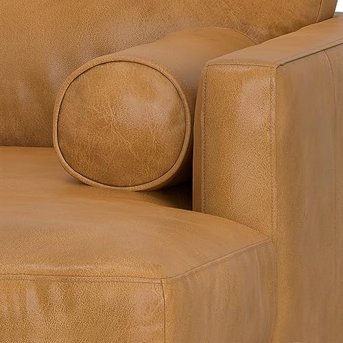 SIMPLIHOME Morrison Mid Century Genuine Leather Sectional Sofa, Sienna Full Grain Leather
