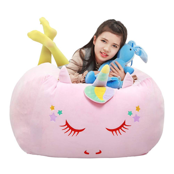 Yoweenton Unicorn Stuffed Animal Toy Storage Cover, Bean Bag Chair Cover