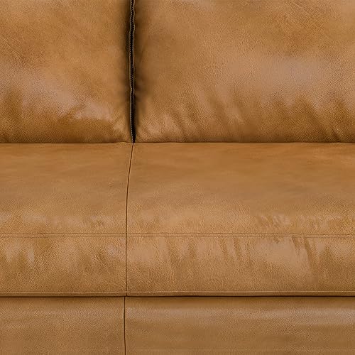 SIMPLIHOME Morrison Mid Century Genuine Leather Sectional Sofa, Sienna Full Grain Leather