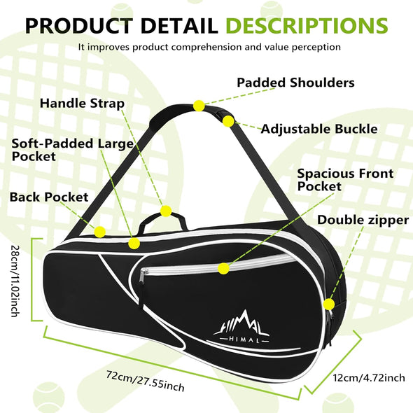 Himal 3 Racquet Tennis Bag with Protective Pad, Tennis Racket Bag for Men Women, Sports Enthusiasts of All Ages