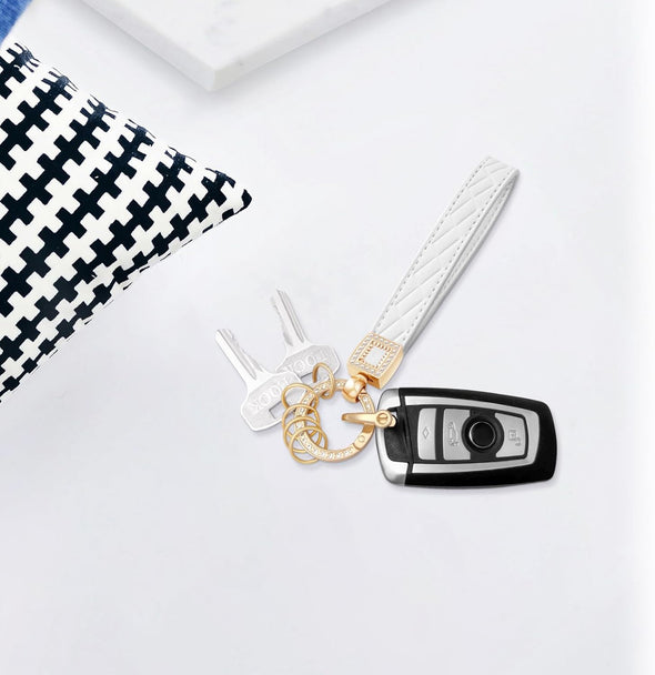 Microfiber Leather Wristlet Keychain,Wrist Keychain Car Key Chain with 5 Key Ring and Anti-Lost D Ring