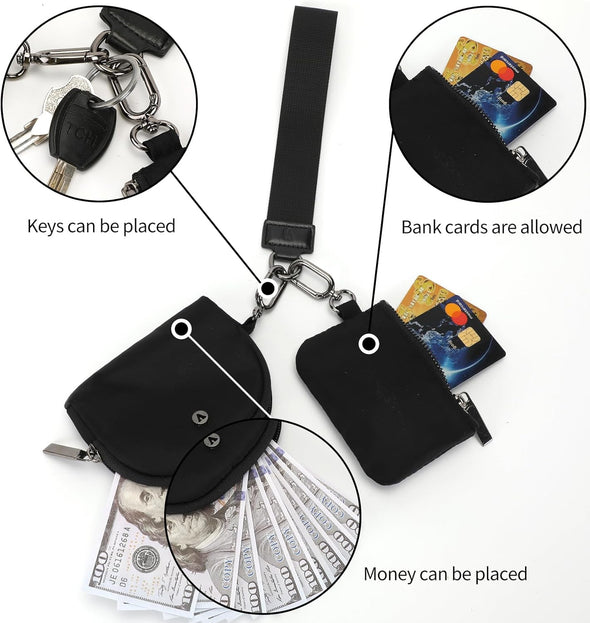 Keychain Wallet Wristlet Wallets for Women Mini Zip Dual Pouch Wristlet