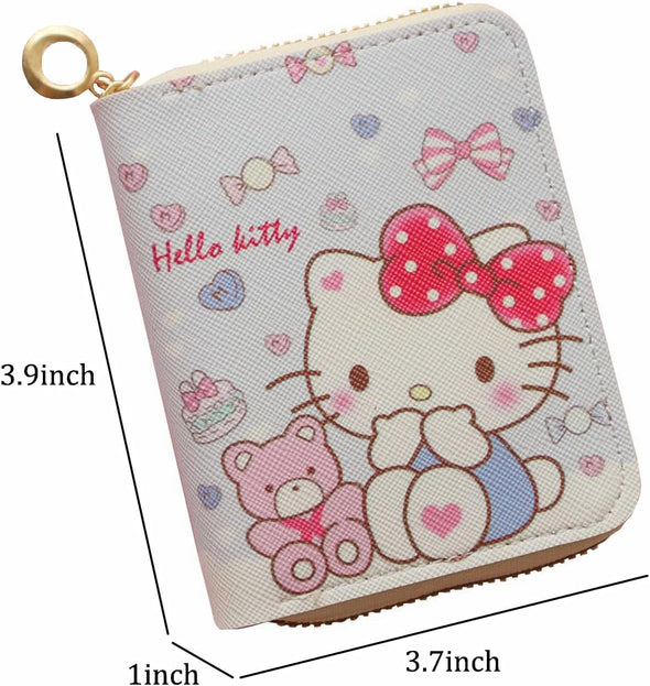 Small Wallet for Women and Girl, Short PU Leather Zipper Cute Coin Purse, 2Pce