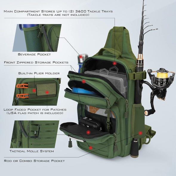 Kastking Blowbak Tactical Sling Tackle Bag-Lightweight Fishing Backpack Storge Fishing Gear and Equipment,Gift for Men