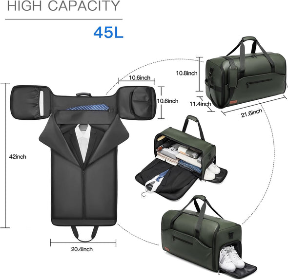 Garment Duffle Bags for Travel,Moulyan Convertible Garment Bag with Shoe Compartment,3 in 1 Waterproof Travel Suit Bag with Shoulder Strap for Men Women
