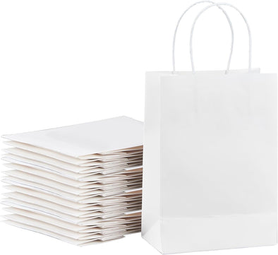 YEEHAW White Paper Bags with Handles Bulk 8"X4.5"X10.8" 100Pcs Gift Bags Medium Size, White Gift Bag with Handles Bulk for Retail, Party, Shopping, Merchandise