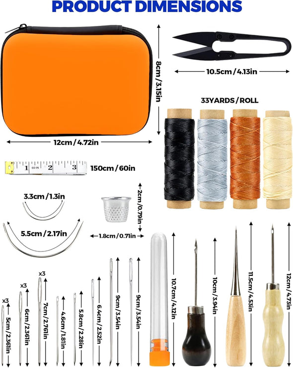 PLANTIONAL Leather Repair Sewing Kit: 31Pcs Leather Working Tools with Pro Waxed Thread, Large Eye Hand Sewing Needles, 3 Versatile Awl, Heavy Duty Sewing Kit for Car, Upholstery, Vinyl, Canvas 02