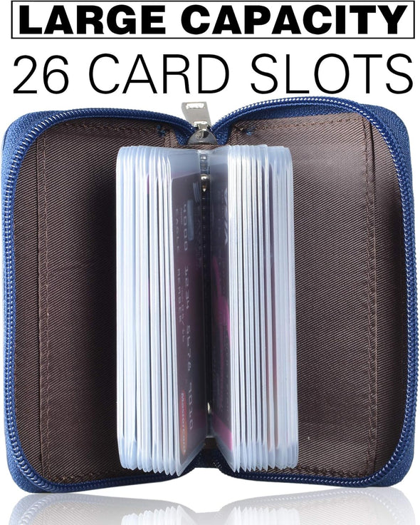 Easyoulife Genuine Leather Credit Card Holder Zipper Wallet with 26 Card Slots