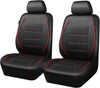 CAR PASS Universal FIT Piping Leather Two Front Seat Covers, Waterproof Faux Leather for SUV Sedan Van Truck, Airbag Compatible,Reserved Opening Holes for Headrest Covers. (Black Red)