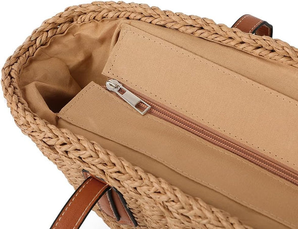 Women'S Straw Shoulder Bag Large Rattan Woven Totes Summer Travel Beach Handbag Handmade Top Handle Purse