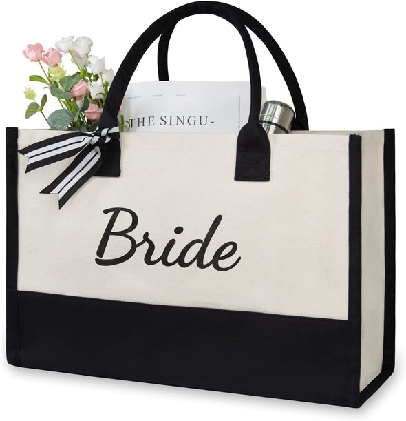 Topdesign Canvas Tote Bag, Bridal Shower Gifts for Bride, Wedding Bachelorette Bride Gifts Shoulder Bag