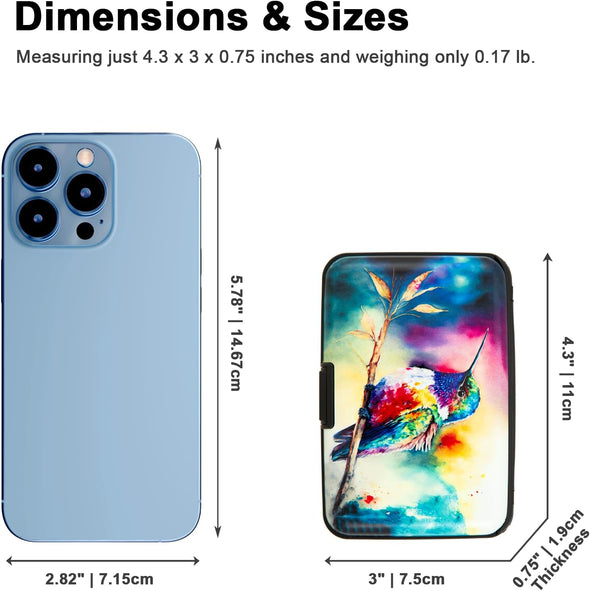 Credit Card Holder for Women Men RFID Blocking Wallet Small Business Metal Slim Mini Aluminum Hard Case (Watercolor Painting Hummingbird)