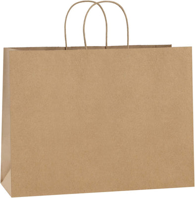 Bagdream 100Pcs 16X6X12 Inches Kraft Paper Bags with Handles Bulk Shopping Bags for Gifts, Grocery, Merchandise, Recycled Large Brown Paper Sacks