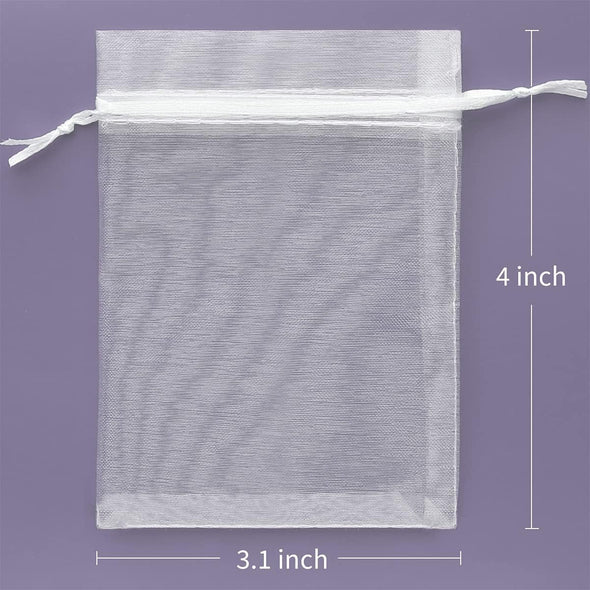 50PCS Premium Sheer Organza Gift Bags, 3X4 Inch Elegant Jewelry Pouches, Wedding Favors, Christmas Party Decorations, Bathroom Soaps & Makeup Wrapping Supplies (White)