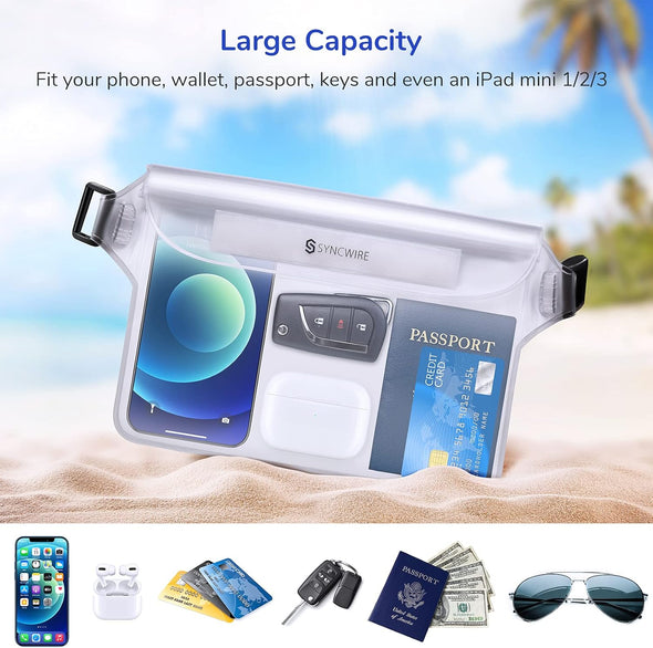 SYNCWIRE Waterproof Pouch Bag with Adjustable Waist Strap (2 Pack) - IP68 Waterproof Waist Bag Screen Touchable Dry Bag with Adjustable Belt for Beach, Swimming, Boating, Fishing, Hiking, Etc